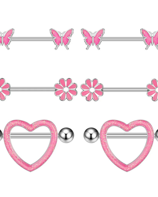 Stainless Steel Heart Nipple Piercing Rings Sets 14G Crystal Tongue Ring Nipple Barbell Lot Sexy Piercing Nipple Body Jewelry