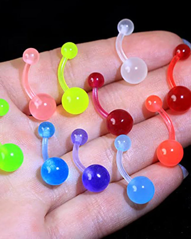 1-10Piece Belly Button Rings Glow in the Dark Belly Rings Acrylic Flexible Barbells Colorful Navel Piercing Jewellery Navel Bars