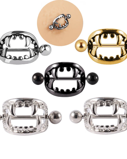 1/2PCS Punk Teeth Nipple Rings Shield Cover Barbell Nipple Piercings for Women Sexy Teeth Body Piercing Jewelry