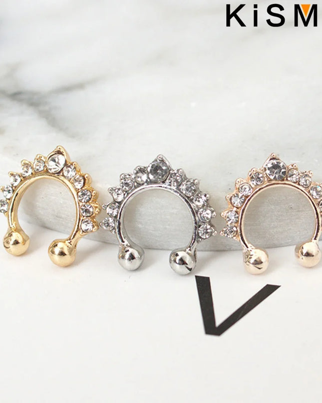 1PC Fashion Rhinestone Nose Ring Lip Ring Faux Septum Rings Unisex Jewelry Perfect for Women Men Stylish Earring Set