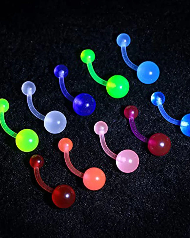 1-10Piece Belly Button Rings Glow in the Dark Belly Rings Acrylic Flexible Barbells Colorful Navel Piercing Jewellery Navel Bars