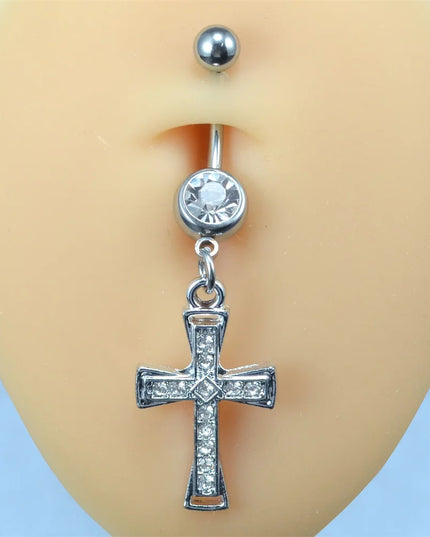 1pcs Rhinestone Cross Belly Button Ring Gold Color Silver Color Belly Button Ring Umbilical Navel Ring Body Piercing Jewelry