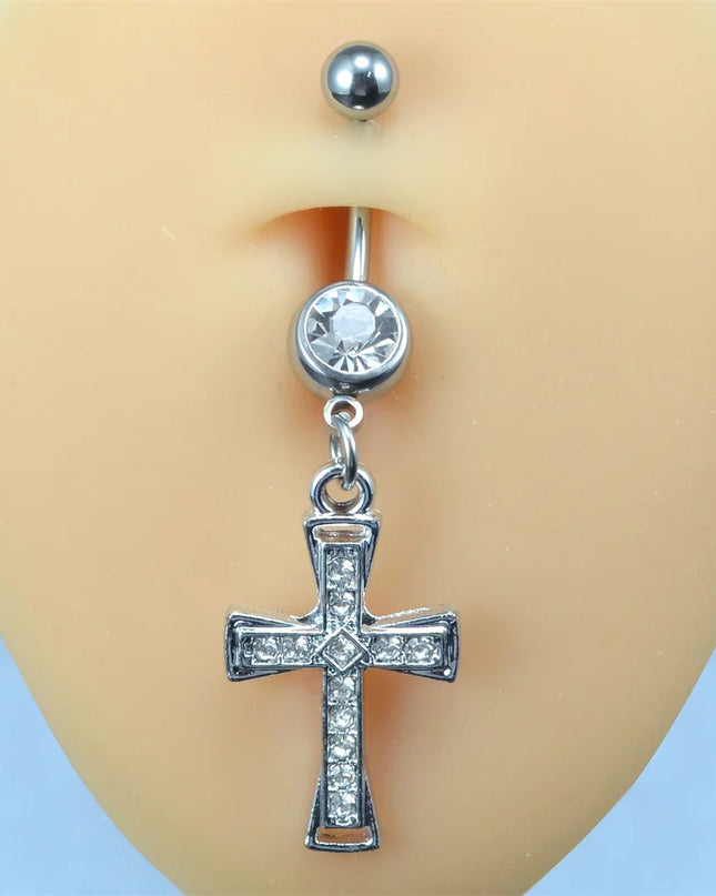 1pcs Rhinestone Cross Belly Button Ring Gold Color Silver Color Belly Button Ring Umbilical Navel Ring Body Piercing Jewelry
