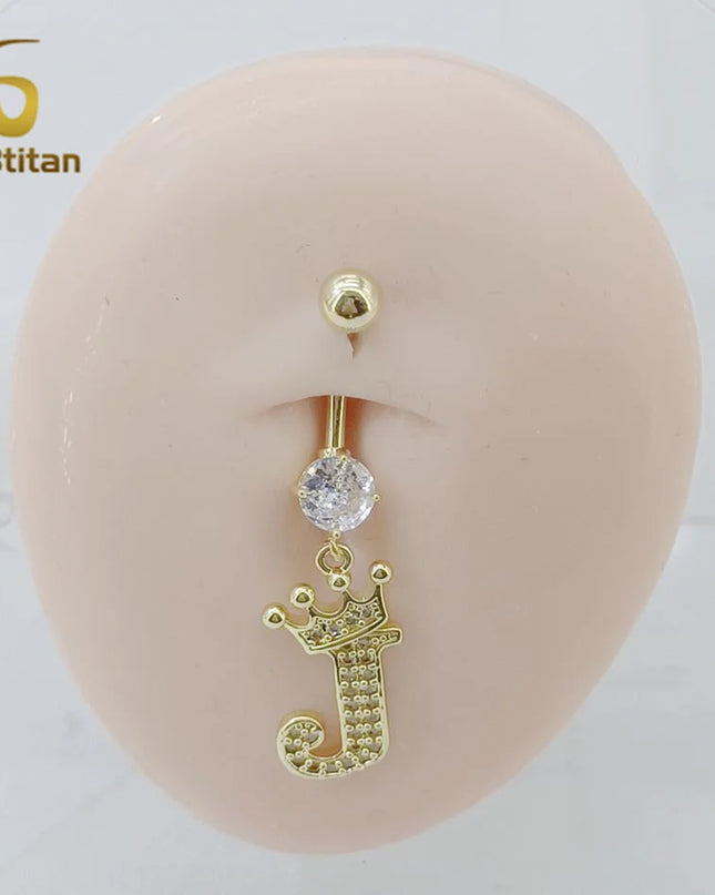 A-Z 26 Letter Initial Belly Button Rings 14G Titanium Curved Barbell Golden Zircon Navel Piercing Body Jewelry Women Accessories