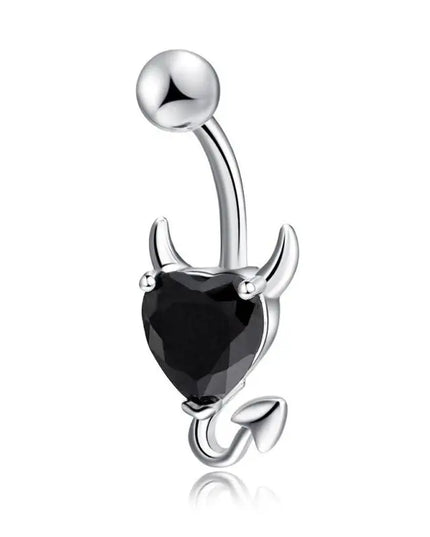 Stainless Steel Navel Belly Button Ring Heart Cubic Zirconia Cute Devil Design Perfect Gift for Girlfriend