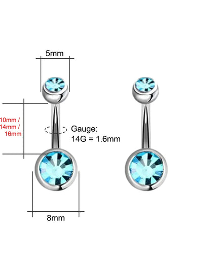 14G Belly Button Piercing Ring, Surgical Steel CZ Crystal Gem Internally Threaded Belly Button Ring Piercing Jewelry