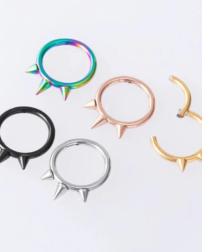 1Pc Punk Spiked Septum Ring - Nostril Piercing Surgical Steel Hinged Hoop Cartilage Earring Nose Clicker Segment Hoop