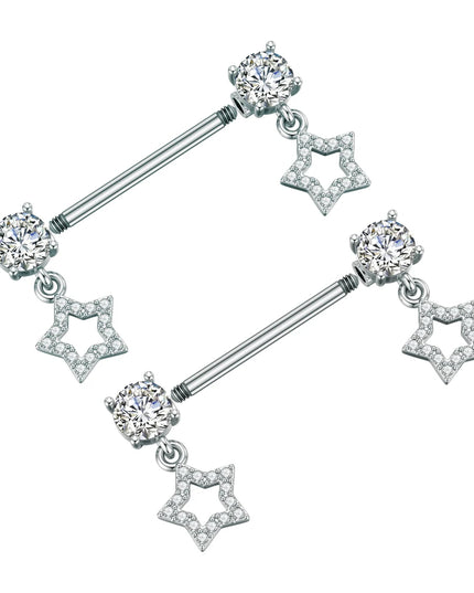 2pcs Cute Bear Butterfly Dangle Nipple Piercings Stainless Steel Cross Star Hanging Nipple Shield Barbell for Women Nipple Rings