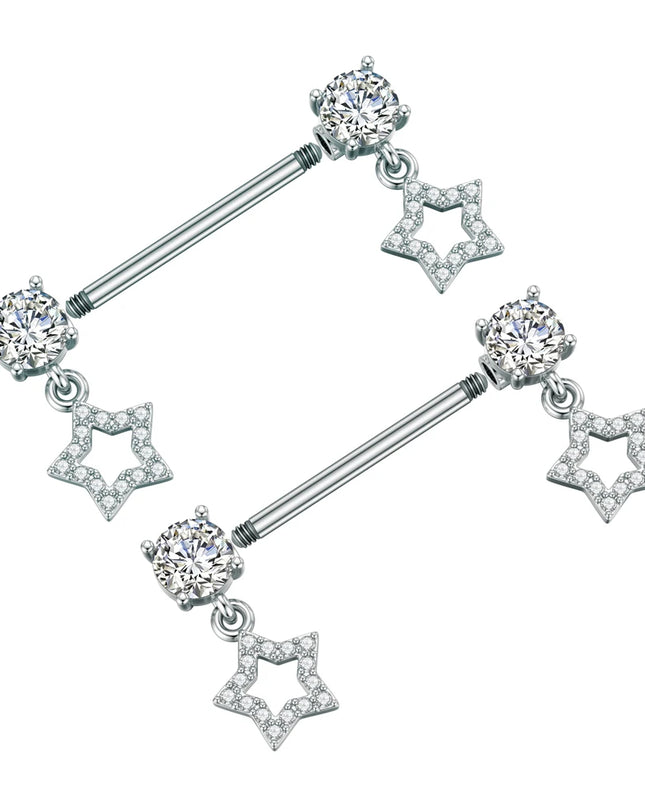 2pcs Cute Bear Butterfly Dangle Nipple Piercings Stainless Steel Cross Star Hanging Nipple Shield Barbell for Women Nipple Rings