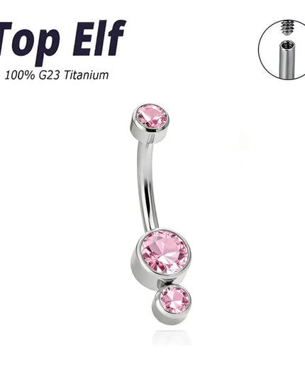 G23 Titanium 14G Curved Belly Button Ring with 3 Round Zircon Navel Barbell Stud for Women Hypoallergenic Body Piercing Jewelry