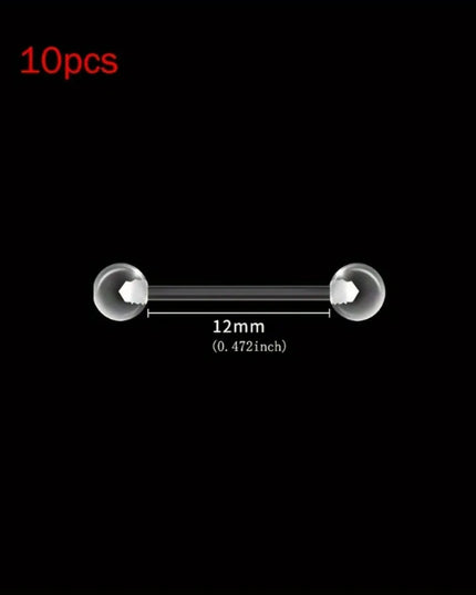 10pcs 12-38mm Clear Acrylic Barbell Piercing For Nipple Rings Tongue Industrial Stud Earrings Anti-allergy Jewelry Y2K