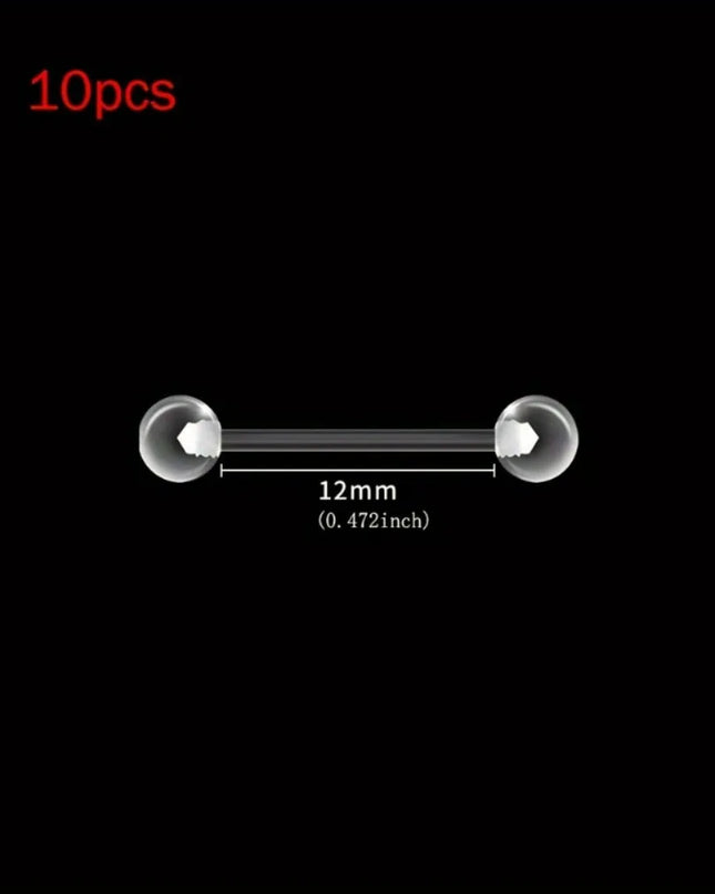 10pcs 12-38mm Clear Acrylic Barbell Piercing For Nipple Rings Tongue Industrial Stud Earrings Anti-allergy Jewelry Y2K