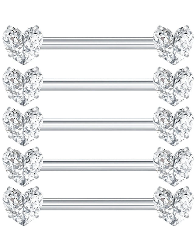 1/5PCS Titanium 14G Nipple Piercing Jewelry Crystal CZ Nipple Rings For Women Girls Heart Zircon Nipple Barbells Mamilo Piercing