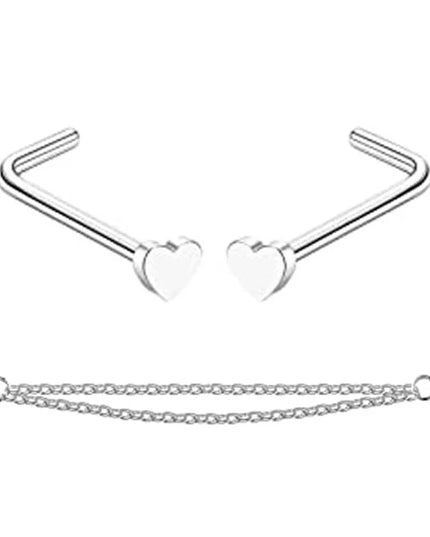 Nose Rings Chain Piercing Across Double with Chain Studs with Chain 20G Piercing Stud Nostril Jewelry for Women Men