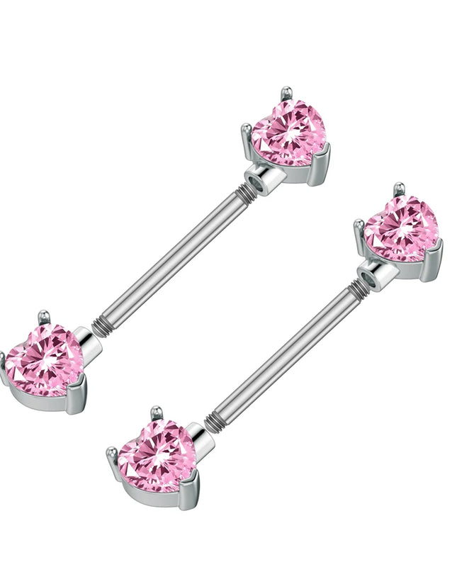A Pair Cute Heart Dangled Nipple Piercings Barbell for Women Pink Color Moon Butterfly Shaped Sexy Nipple Rings Shield Bar Sets