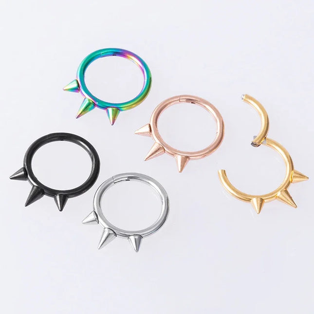1Pc Punk Spiked Septum Ring - Nostril Piercing Surgical Steel Hinged Hoop Cartilage Earring Nose Clicker Segment Hoop