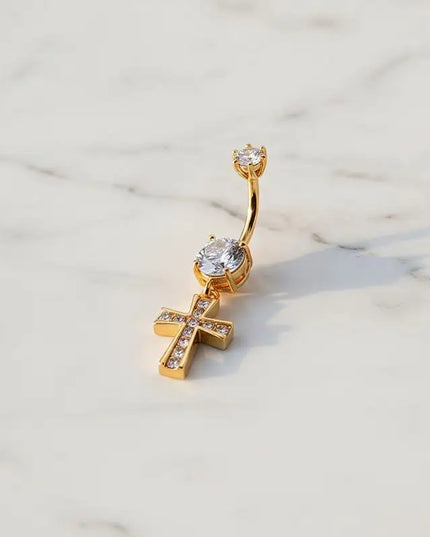Cross Design Belly Button Ring Surgical Steel Navel Piercing Jewelry Waterproof for Daily Nightclub Wear