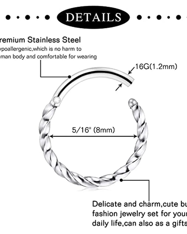WKOUD 1Pcs Septum Rings Hoop Nose Ring Horseshoe Stainless Steel Cartilage Earrings Hoop Helix Tragus Septum Piercing Jewerly