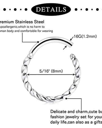 WKOUD 1Pcs Septum Rings Hoop Nose Ring Horseshoe Stainless Steel Cartilage Earrings Hoop Helix Tragus Septum Piercing Jewerly