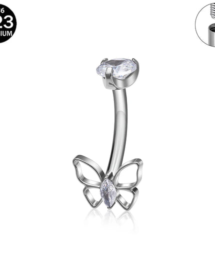 F136 G23 Titanium Belly Button Rings Hypoallergenic Internal Thread Butterfly Cloud Heart with Crystals Body Piercing Jewelry