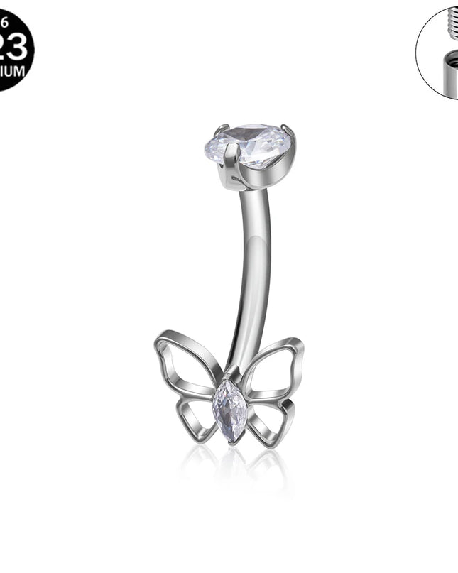 F136 G23 Titanium Belly Button Rings Hypoallergenic Internal Thread Butterfly Cloud Heart with Crystals Body Piercing Jewelry