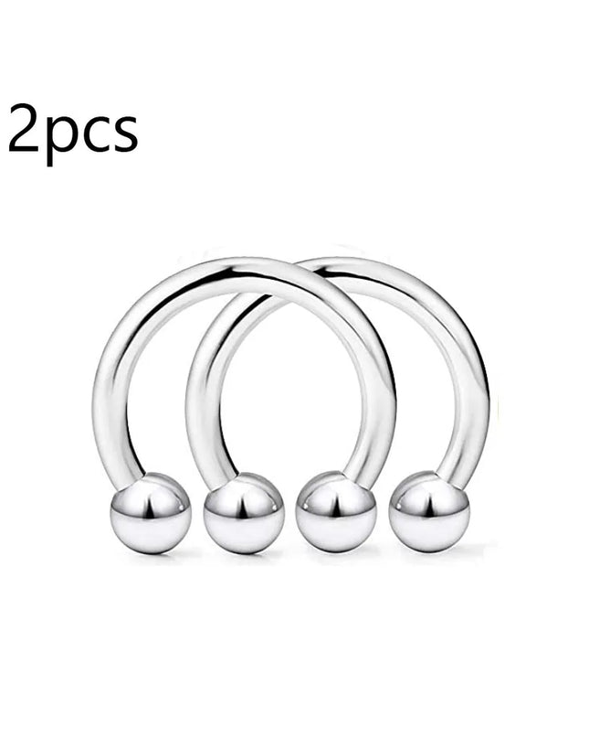 WKOUD 2pcs Crystal & Ball Nose Septum Horseshoe Earring Eyebrow Lip Helix Tragus Cartilage Piercing Ring 8mm