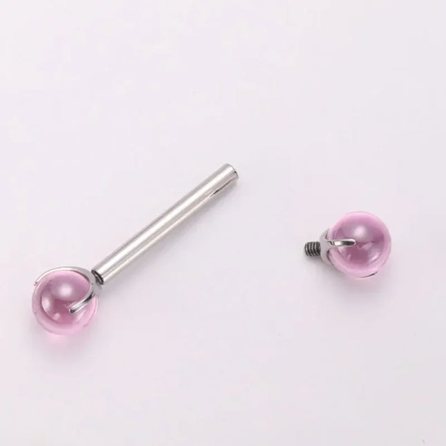 ASTM F136 Titanium Nipple Piercing 14G Internally Threaded Straight Barbell with Crystal Tongue Ring Nipple Industrial Piercing