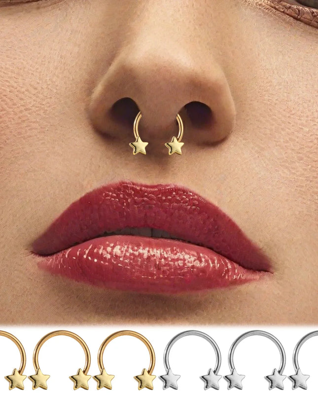Star Shaped Septum Rings Surgical Steel Body Piercing Jewelry Vertical Star Nose Ring Jewelry Lip Rings for Women Men