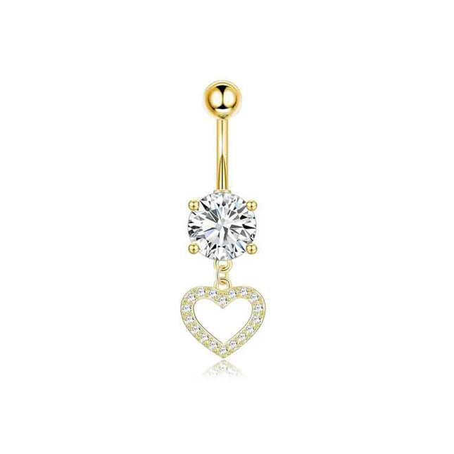 Dangle Belly Button Rings, 14G 316L Stainless Surgical Steel Cubic Zirconia Butterfly Heart Navel Ring Piercing Jewelry Barbells