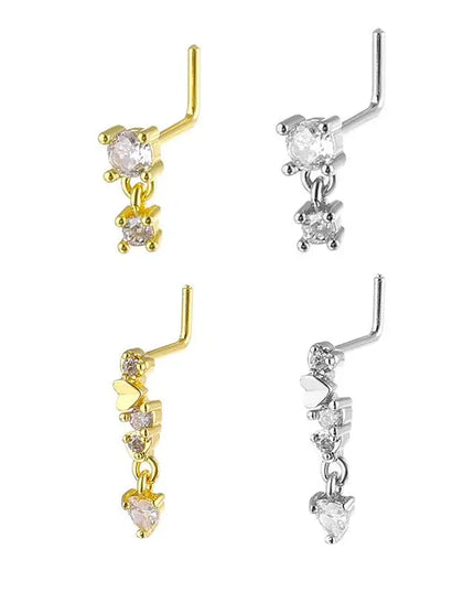 Stainless Steel Long Fashion Nose Rings For Women Copper With Heart Dangle L-Bend Nose Piercing Rings Body Jewelry