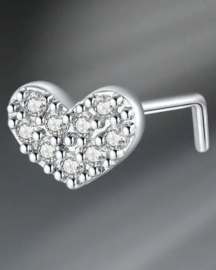 L Shaped Nose Studs Rings Cute Heart Moon Shiny Zircon Gold Silver Color Nose Piercing For Women Girl Nostril Jewelry