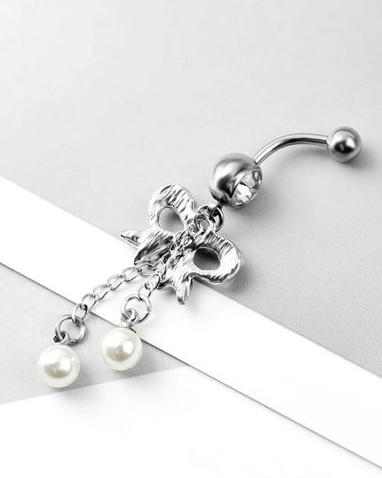 Surgical Steel Belly Piercing Jewelry Bow Dangle Belly Button Rings for Women CZ Navel Rings Body Jewelry