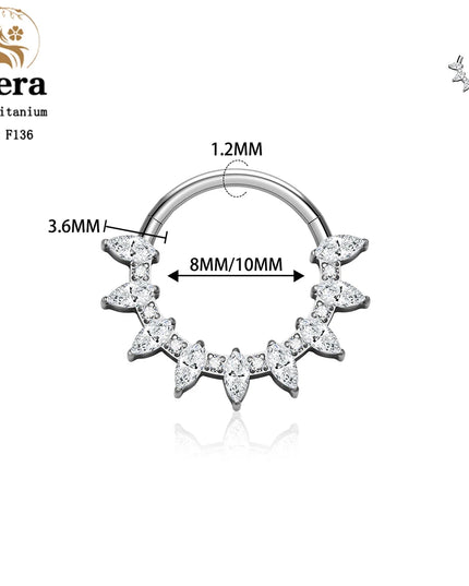 ASTM F136 Titanium Nose Ring Hoop 16G Pear CZ Hinged Segment Septum Clicker Ring Cartilage Daith Piercing Earring Body Jewelry