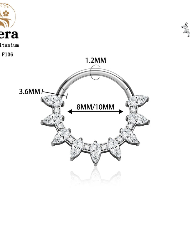 ASTM F136 Titanium Nose Ring Hoop 16G Pear CZ Hinged Segment Septum Clicker Ring Cartilage Daith Piercing Earring Body Jewelry