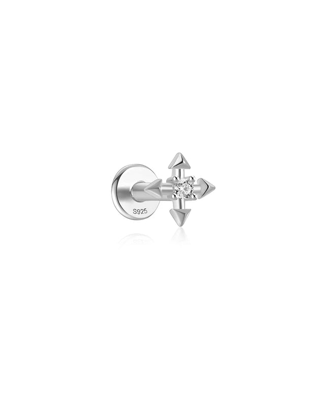CANNER 1PC 925 Sterling Silver Flat Bottom Piercing Earring for Women Exquisite Crown Ear Studs Cartilage Earring Fine Jewelry
