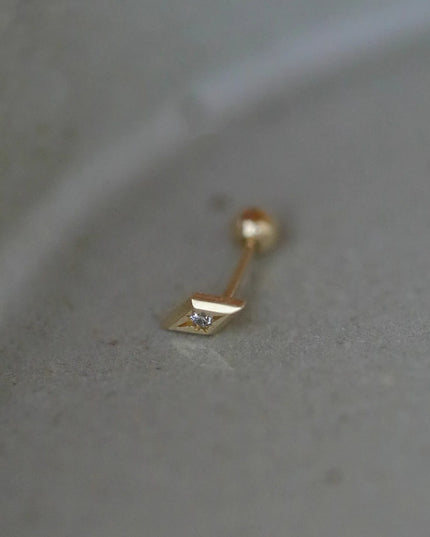 925 Sterling Silver Geometric Zircon Stud Earrings, Gold Plated Minimalist Diamond-Shaped Ear Piercing Jewelry for Women
