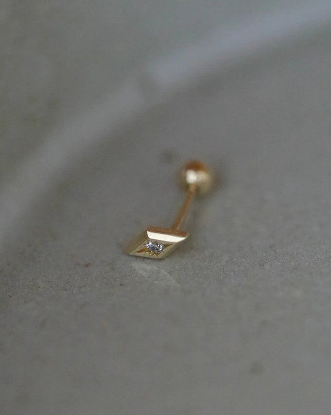 925 Sterling Silver Geometric Zircon Stud Earrings, Gold Plated Minimalist Diamond-Shaped Ear Piercing Jewelry for Women