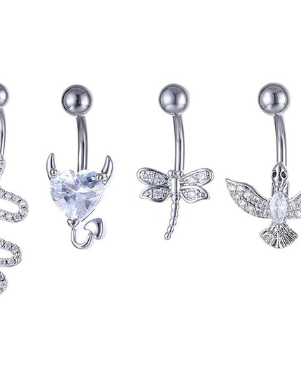 Crystal Belly Button Ring Animal Shape Belly Piercing Stainless Steel Heart Navel Curved Barbell Rings Sexy Body Jewelry