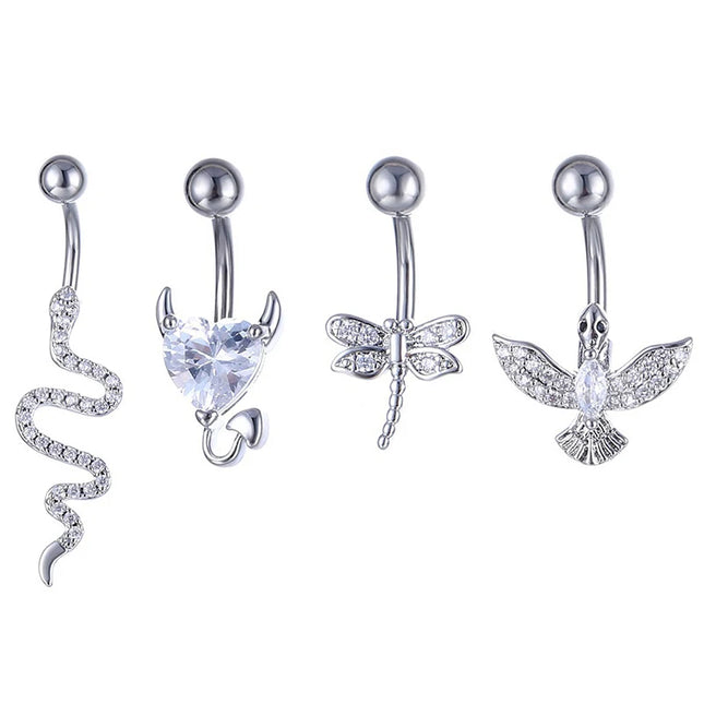 Crystal Belly Button Ring Animal Shape Belly Piercing Stainless Steel Heart Navel Curved Barbell Rings Sexy Body Jewelry