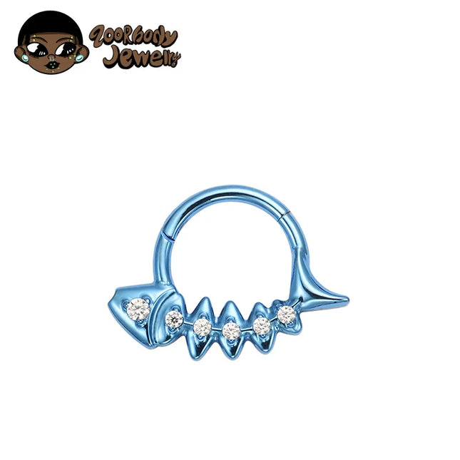G23 Titanium Fishbone Spike Nose Ring Hinged Clicker Septem Piercing Gothic Zircon Anodized Segment Hoop Ring Daith Earring
