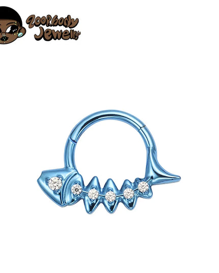 G23 Titanium Fishbone Spike Nose Ring Hinged Clicker Septem Piercing Gothic Zircon Anodized Segment Hoop Ring Daith Earring