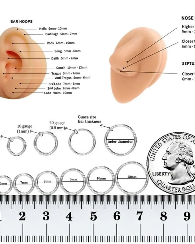 6Pcs/lot Stainless Steel Nose Ring Body Clip Hoop for Women Men Cartilage Piercing Segment Nose Hoop Septum Clicker Lip Ear Ring