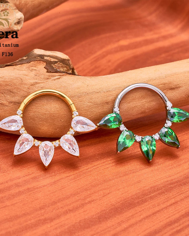 ASTM F136 Titanium Nose Ring Hoop 16G Pear CZ Hinged Segment Septum Clicker Ring Cartilage Daith Piercing Earring Body Jewelry