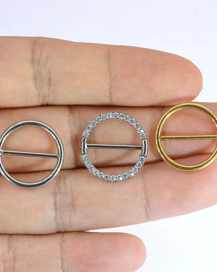 2PC G23 Titanium Goth 14G Circular Nipple Shield CZ Clicker Jewelry Round Nipple Ring Barbell Piercing Jewelry For Women Girls