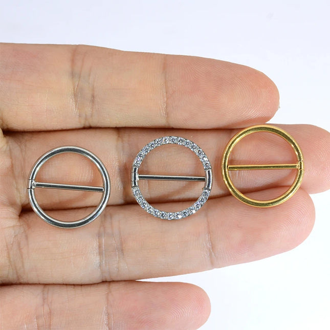 2PC G23 Titanium Goth 14G Circular Nipple Shield CZ Clicker Jewelry Round Nipple Ring Barbell Piercing Jewelry For Women Girls