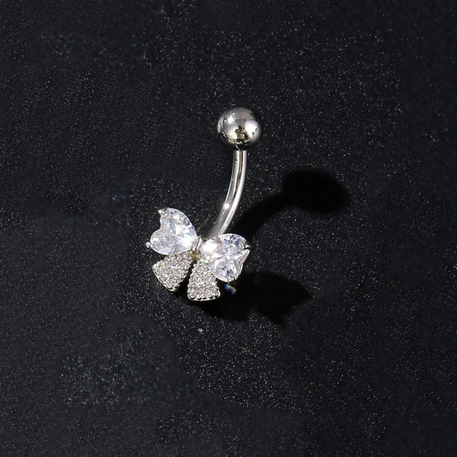 Women's Sexy Belly Button Ring Stainless Steel Navel Piercing with Butterfly Flower Design Body Jewelry