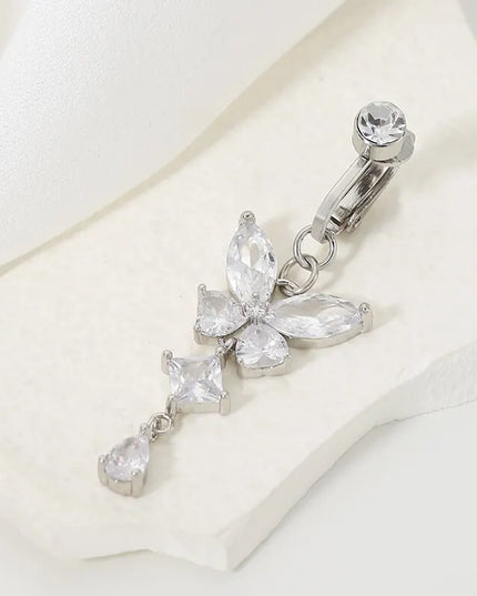 Clip On Belly Button Ring Butterfly Shape Copper Zircon Fake Belly Piercing Umbilical Navel Body Jewelry Trendy Fashion Style