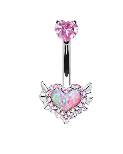 Pink Navel Belly Button Rings Women Opal Heart Nose Clip Lip Labret Piercing Helix Screw Earring Stud Cartilage Conch Piercing