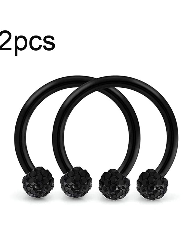 WKOUD 2pcs Crystal & Ball Nose Septum Horseshoe Earring Eyebrow Lip Helix Tragus Cartilage Piercing Ring 8mm
