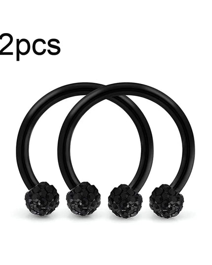 WKOUD 2pcs Crystal & Ball Nose Septum Horseshoe Earring Eyebrow Lip Helix Tragus Cartilage Piercing Ring 8mm